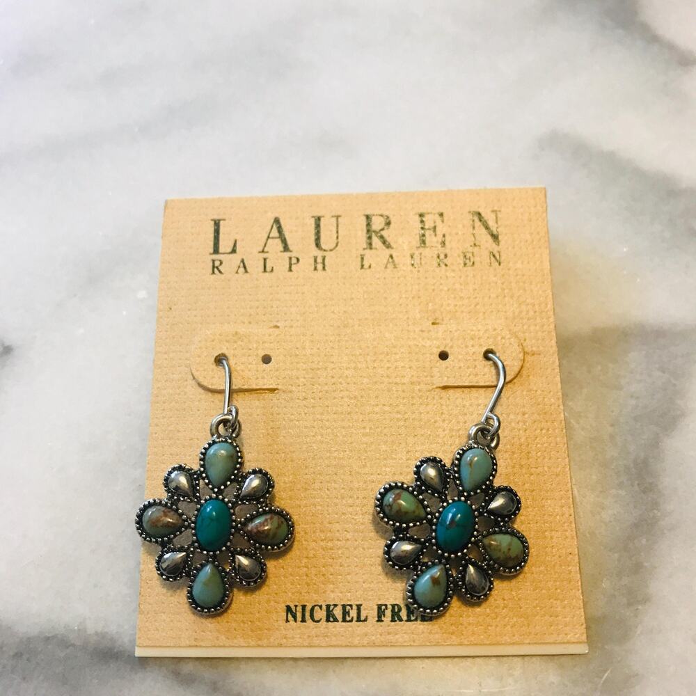 Lauren Ralph Lauren RLL Turquoise Style Drop Earrings- Silver Tone - Boho - SW